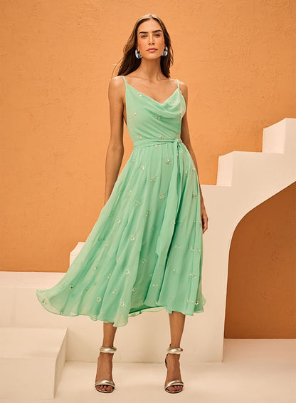 Vestido Curto Musseline 3 D Verde Skazi -SALE