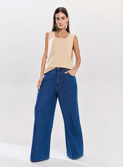 Regata Marrom ou Bege com Abertura em Tricot Tufi Duek