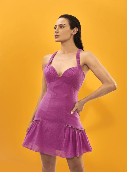 Vestido Curto Recorte Corselet Lilas Skazi -SALE
