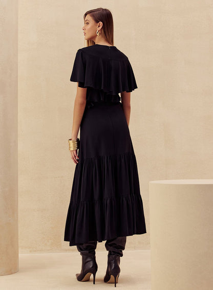 Vestido Cut Out Babados Preto Skazi -SALE