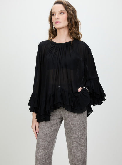 Blusa Georgette Babados Barra Preto Tufi Duek -SALE