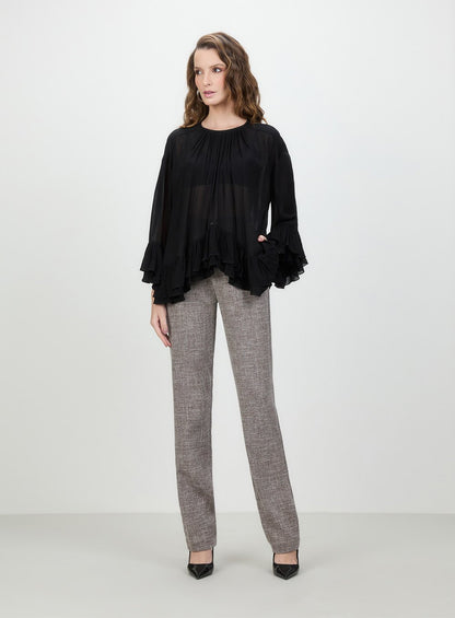 Blusa Georgette Babados Barra Preto Tufi Duek -SALE