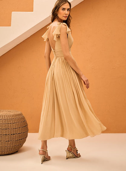Vestido Georgette Bege Skazi -SALE