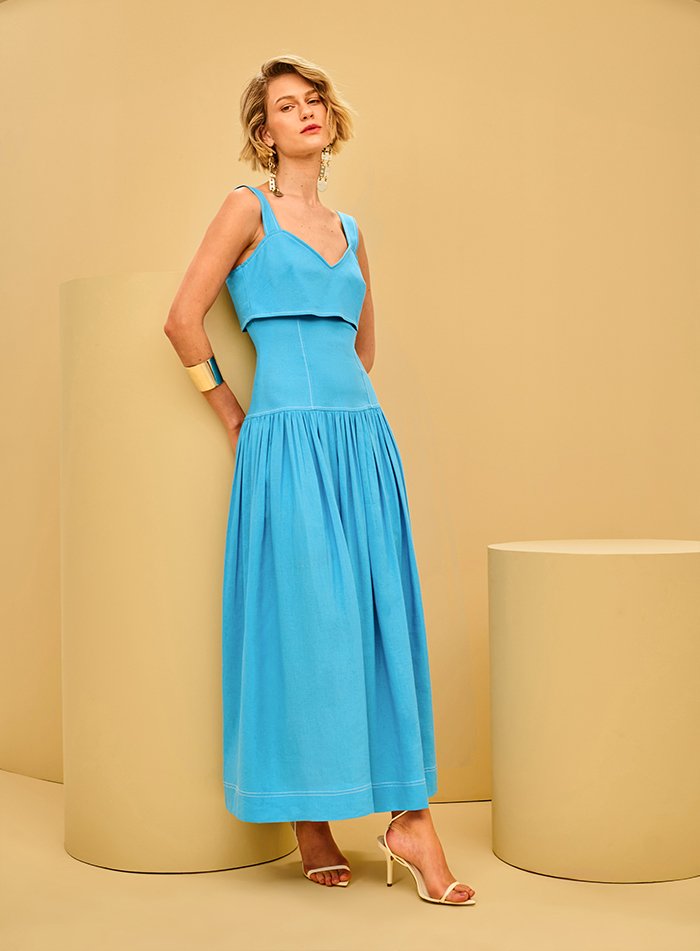 Vestido Lina Azul Turquesa Tufi Duek -SALE