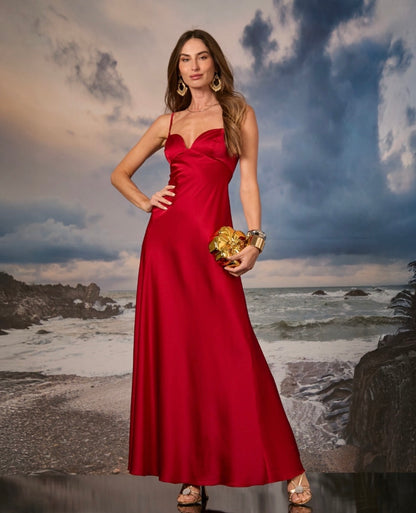 Vestido Vermelho Cetim Manie