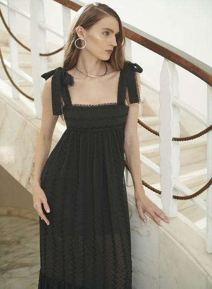 Vestido Longo Alca Laço Preto Skazi -SALE