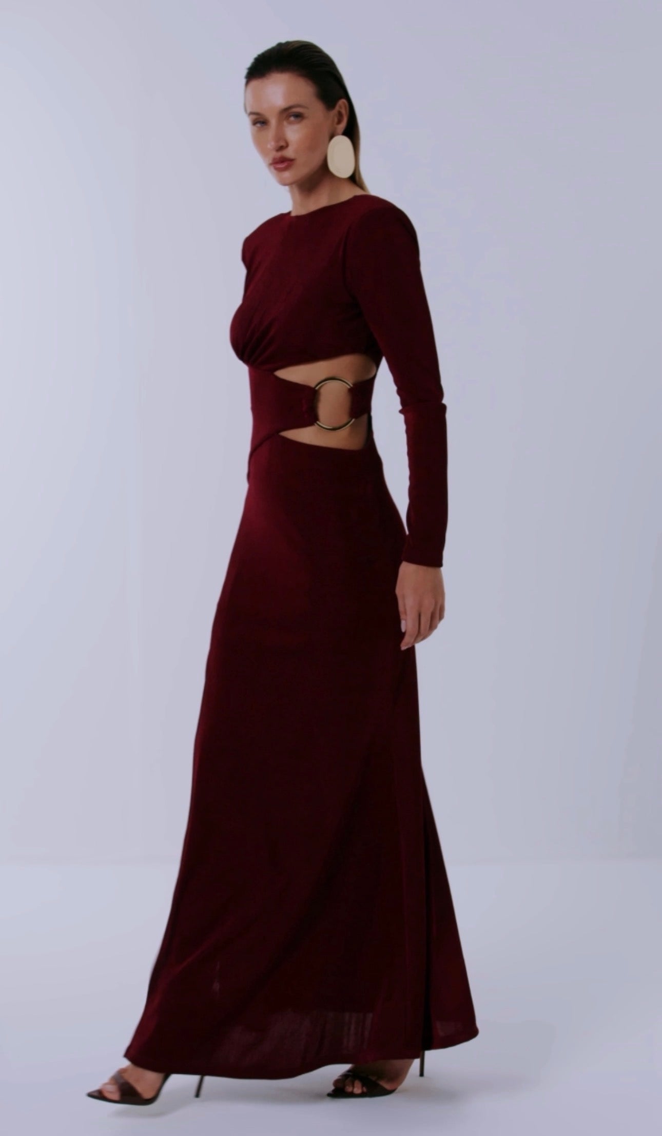 Vestido Vinho Longo com Recorte Dimy