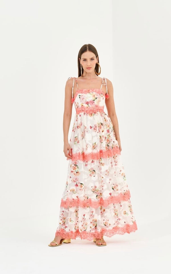 Vestido Off White Estampa Rosa Nammos