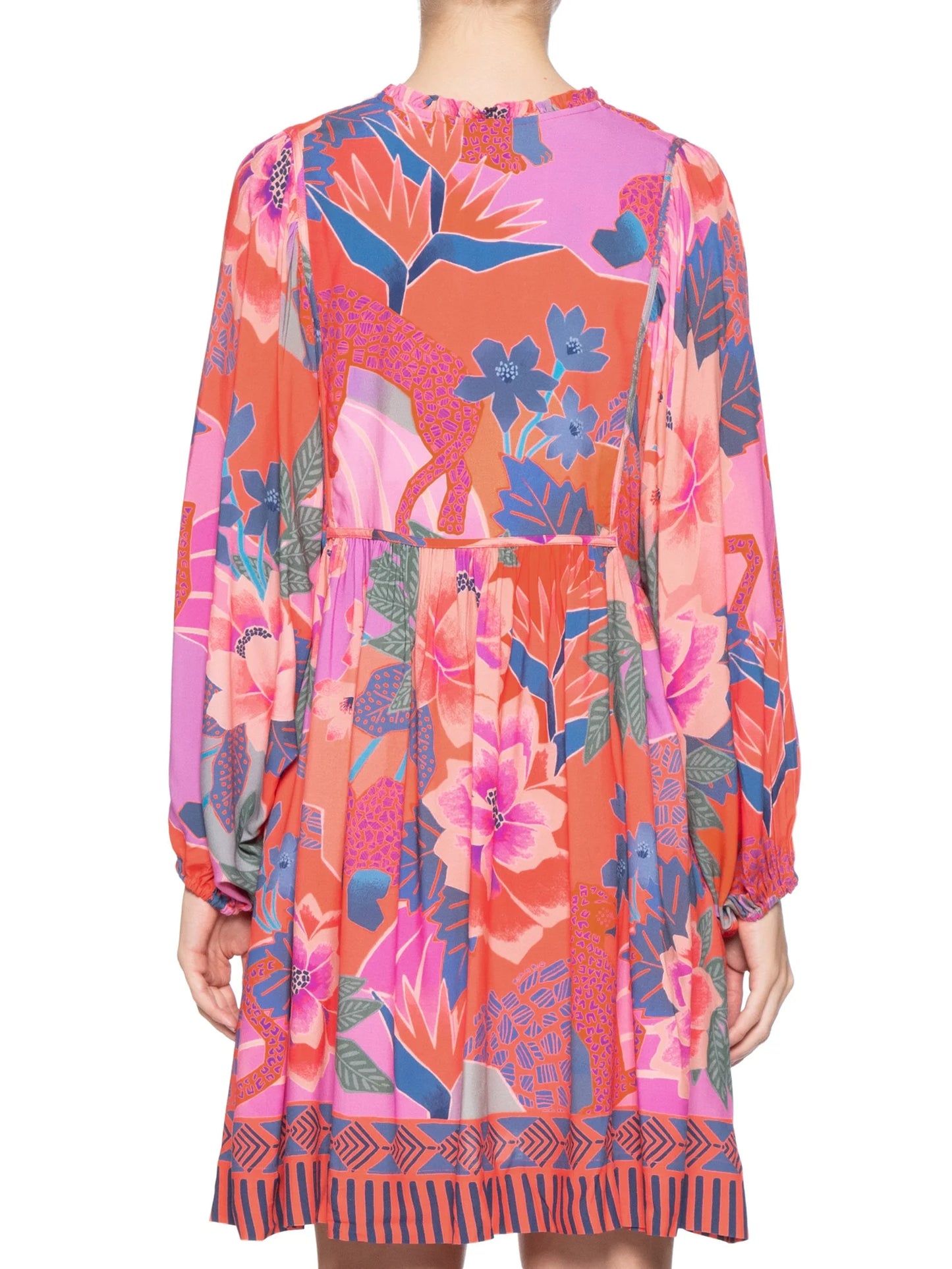 Vestido Rosa Claro Estampa Flores Azuis Farm