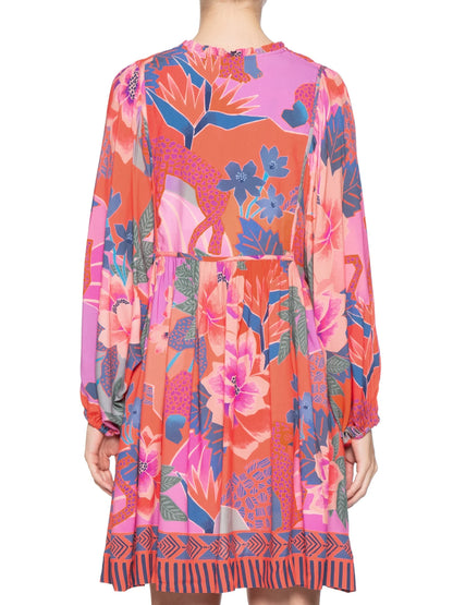 Vestido Rosa Claro Estampa Flores Azuis Farm