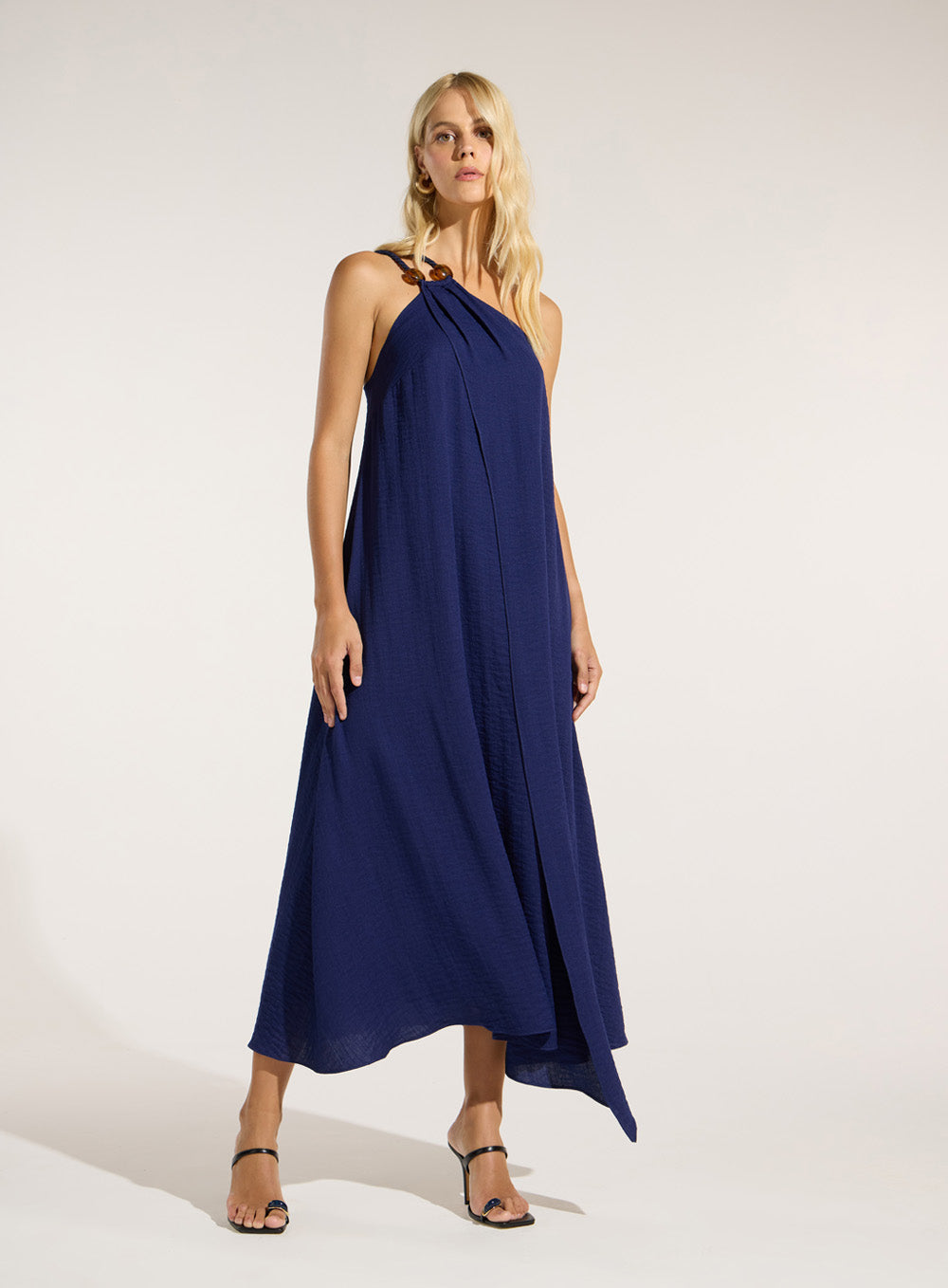 Vestido Azul em Linho com Esferas Skazi