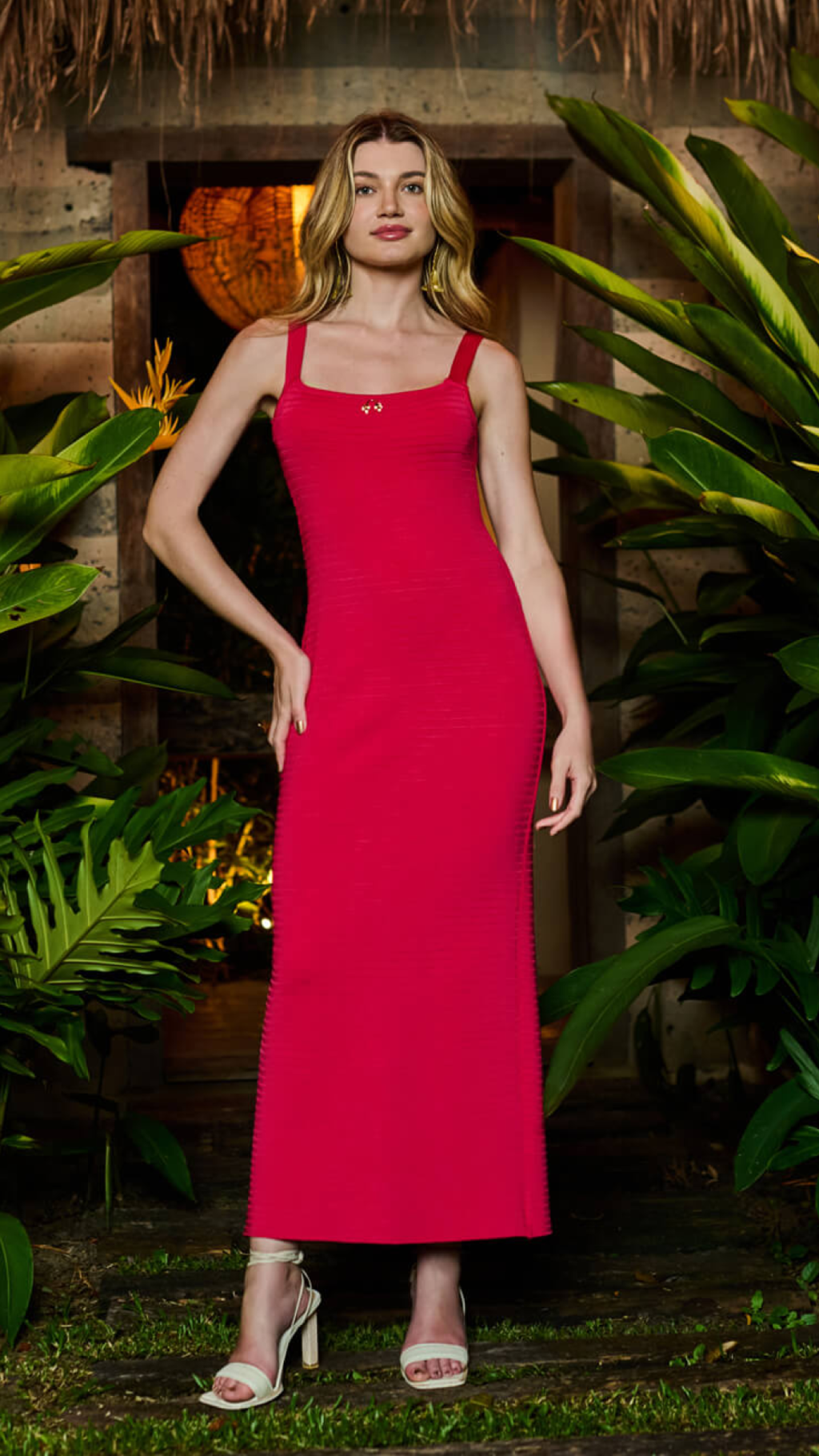 Vestido Rosa Longo Canelado Skazi