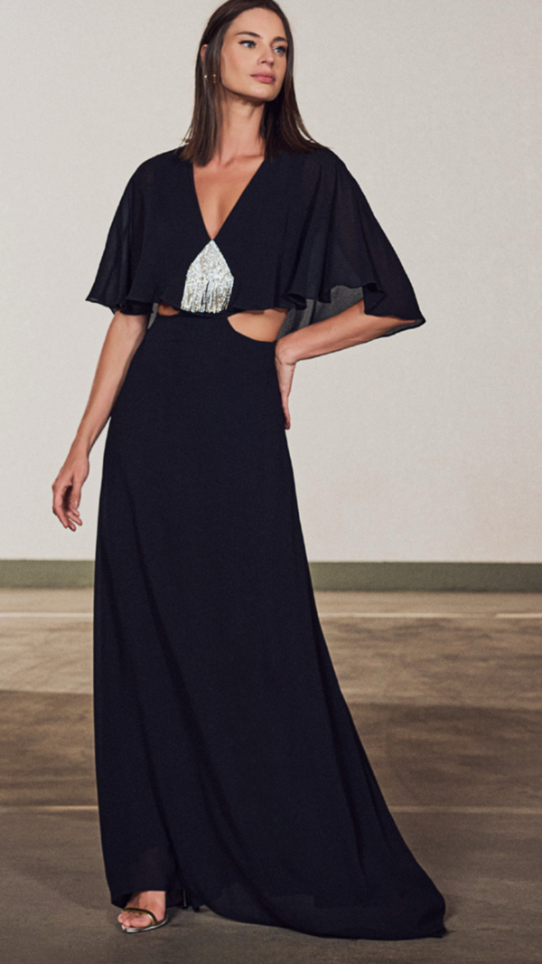 Vestido Preto Recortes com Brilhos Regina Salomão