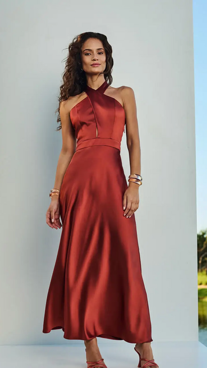 Vestido Terracota Slip Trespasse Tufi Duek