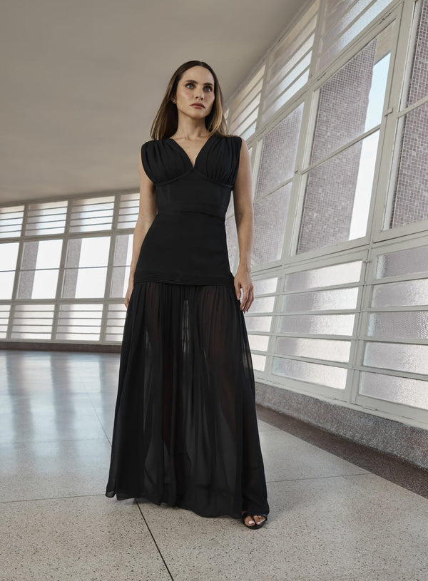 Vestido Longo Pala Tricot Preto Tufi Duek -SALE