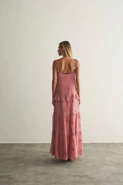 Vestido Rosa ou Vinho Babados Luma Regina Salomão