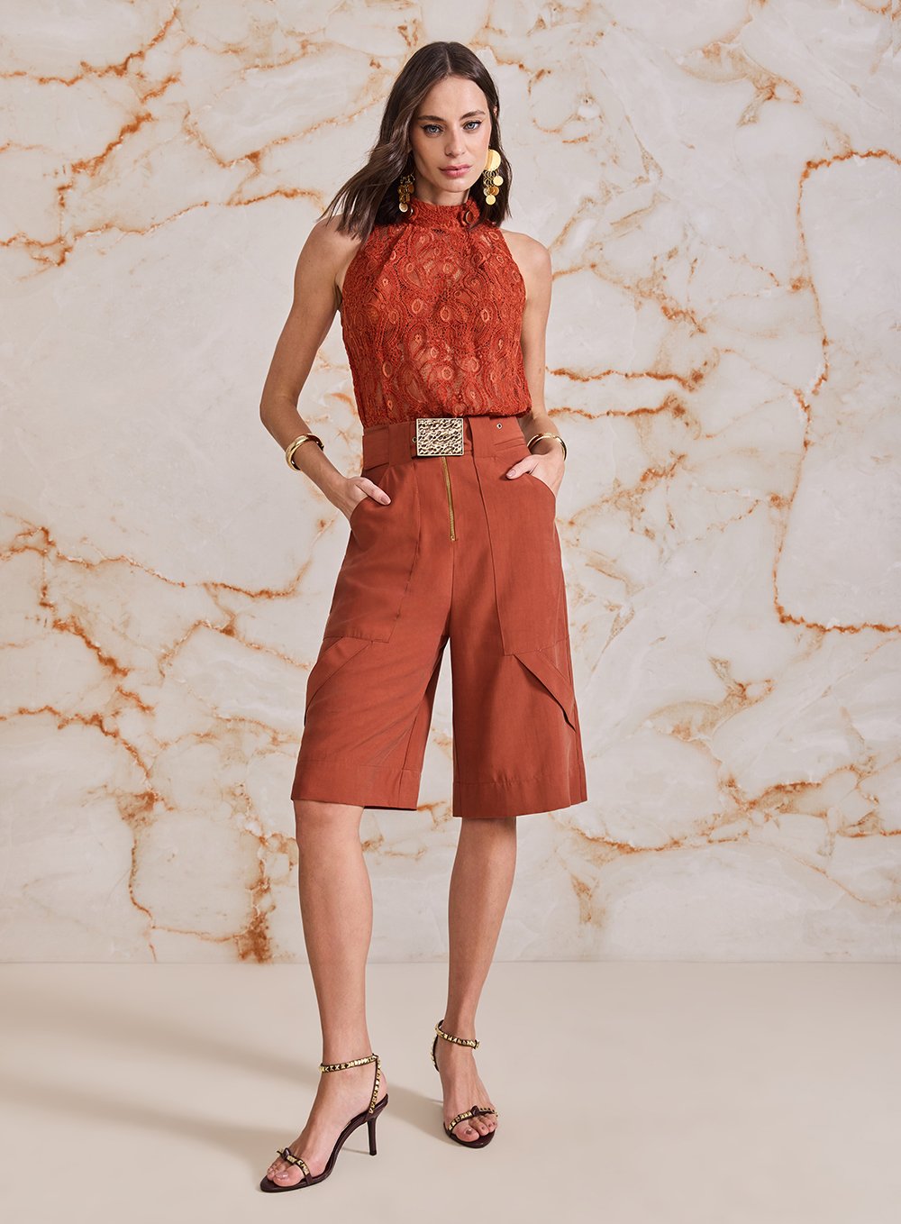 Blusa Gola Renda Laranja Skazi -SALE