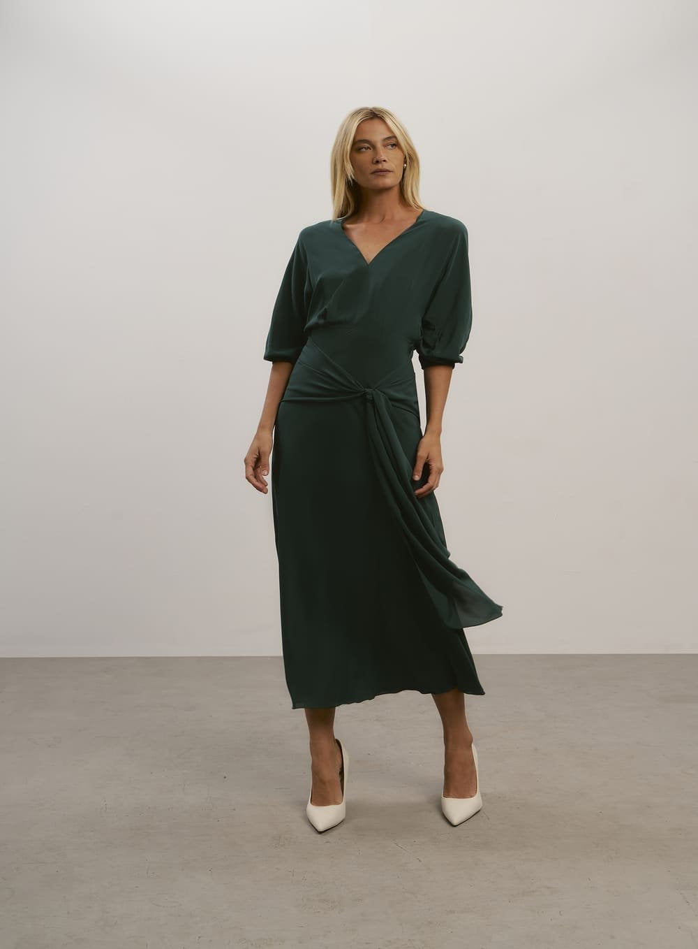 Vestido Manga Japonesa Verde Escuro Tufi Duek -SALE