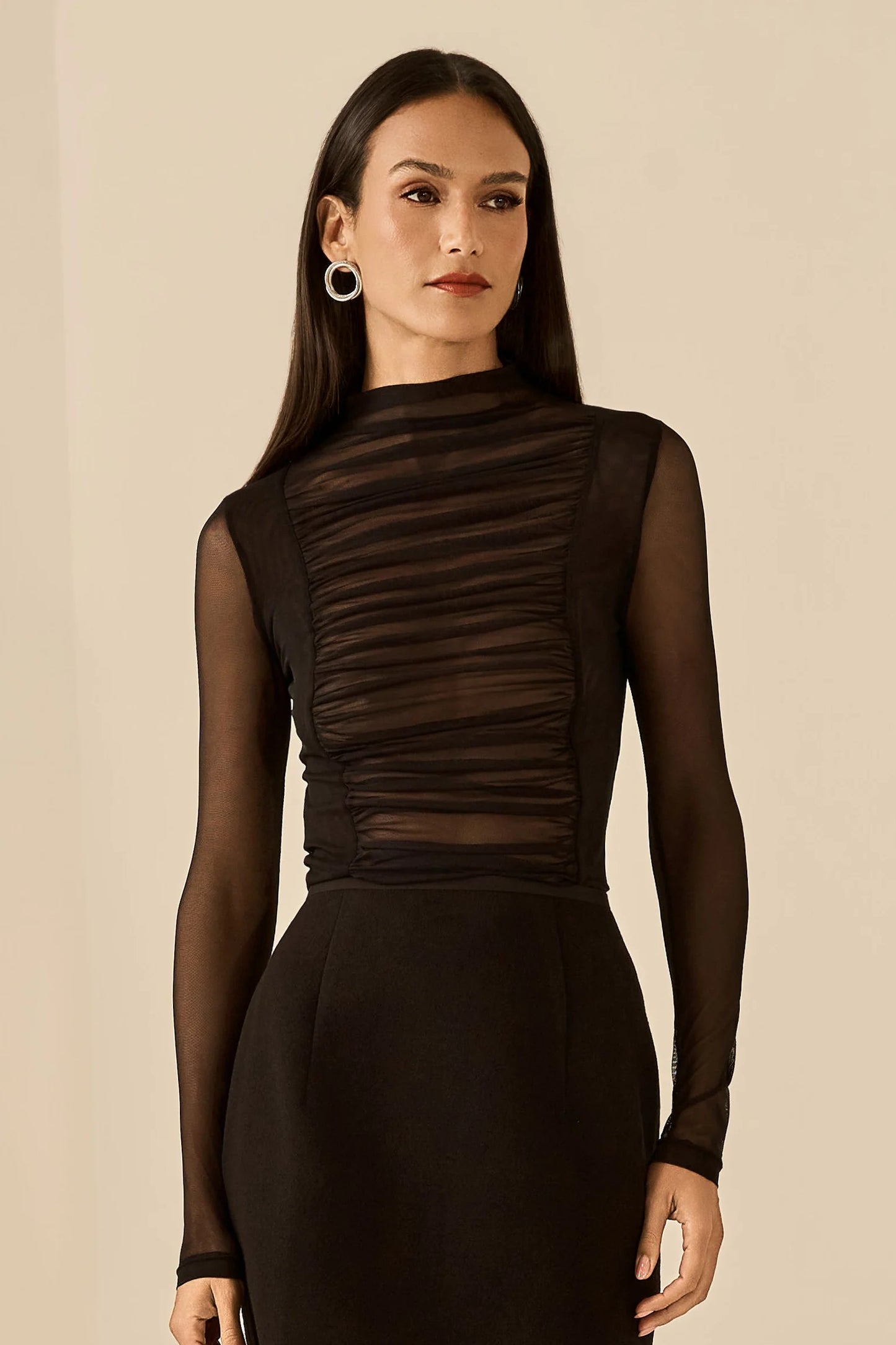Blusa em Tule com Drapeado - Fleche D'or