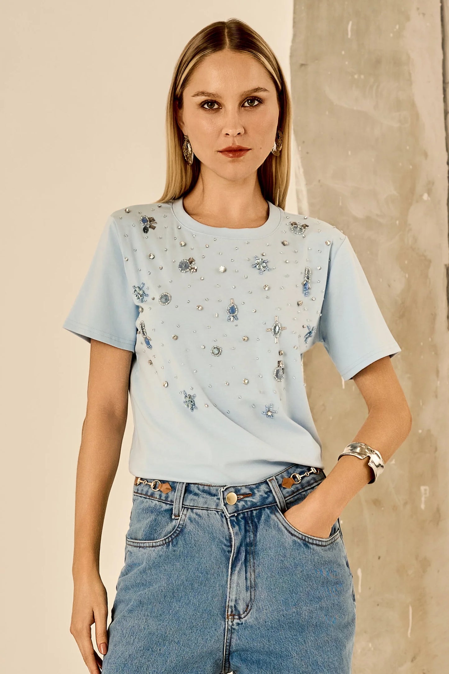 Blusa Azul Bordada Fleche D'or