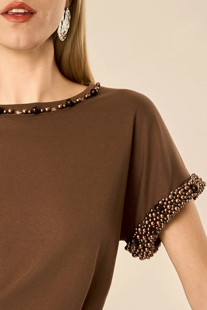 Blusa Off ou Marrom Bordada Fleche D'or