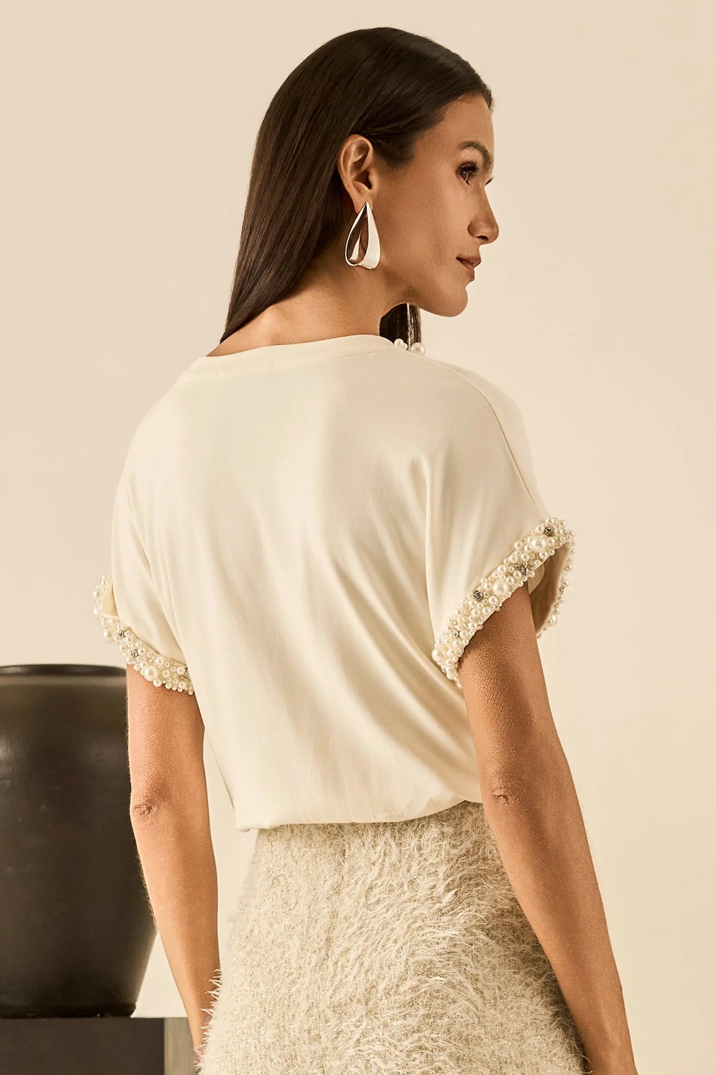 Blusa Off ou Marrom Bordada Fleche D'or