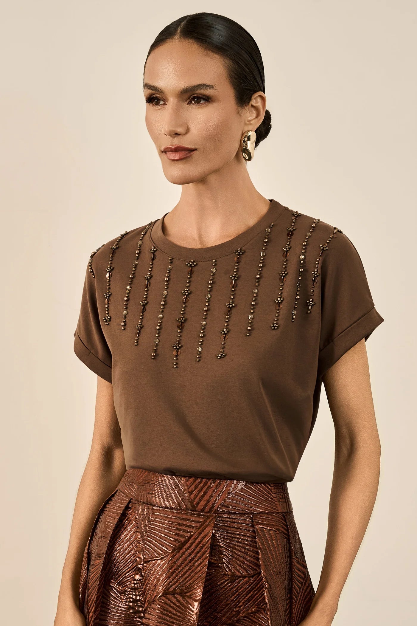 Blusa Marrom Bordada Fleche D'or