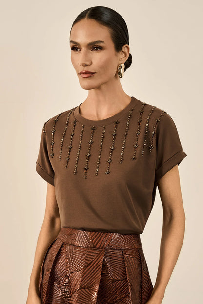 Blusa Marrom Bordada Fleche D'or