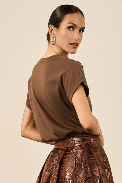 Blusa Marrom Bordada Fleche D'or