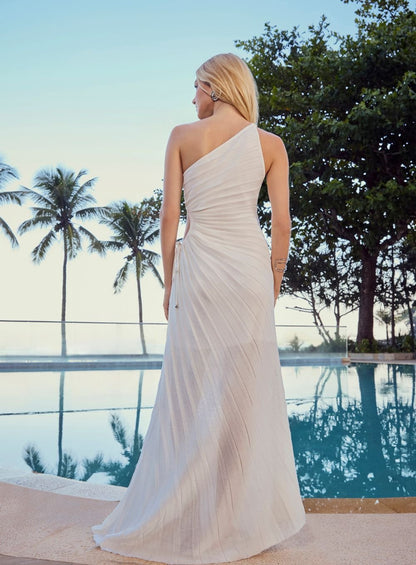 Vestido Maxi Midi Assimetrico Off White Skazi -SALE