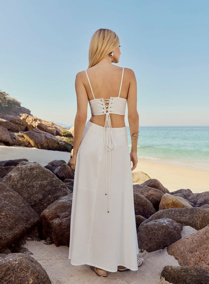 Vestido Maxi Midi Corpo Cruzado Off White Skazi -SALE