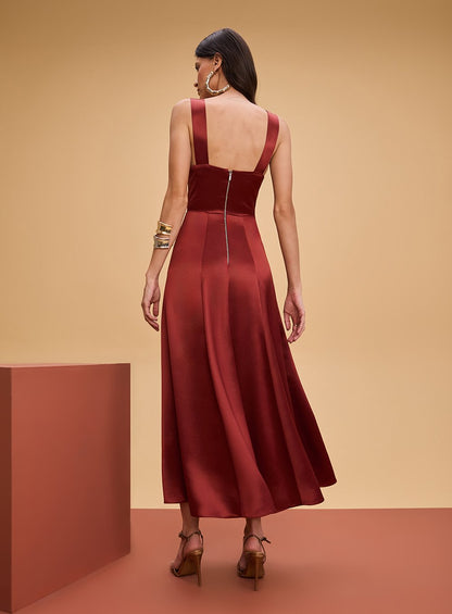 Vestido Maxi Midi Corpo Vazado Marrom Tufi Duek -SALE