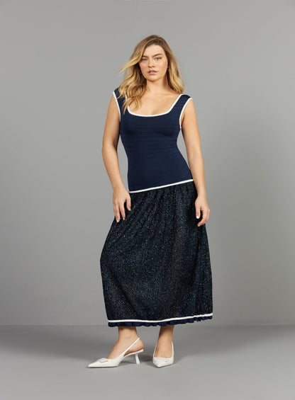 Vestido Maxi Midi Rayon Tela Marinho Skazi -SALE