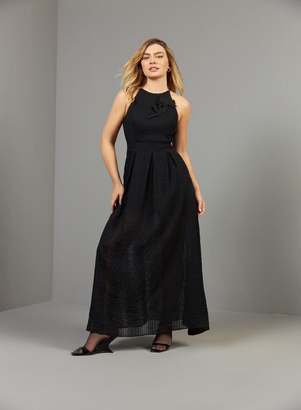 Vestido Maxi Midi Saia Pregas Preto Skazi -SALE