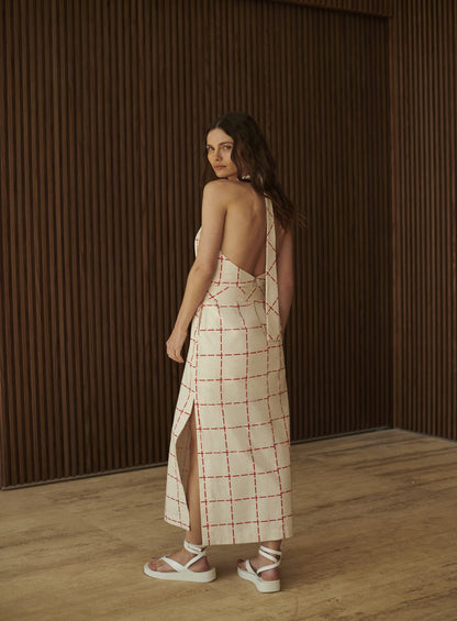 Vestido Midi Grid com Faixa Estampado Tufi Duek -SALE