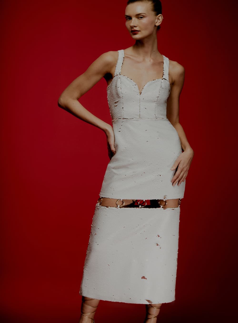 Vestido Midi Argolas Bege Tufi Duek -SALE