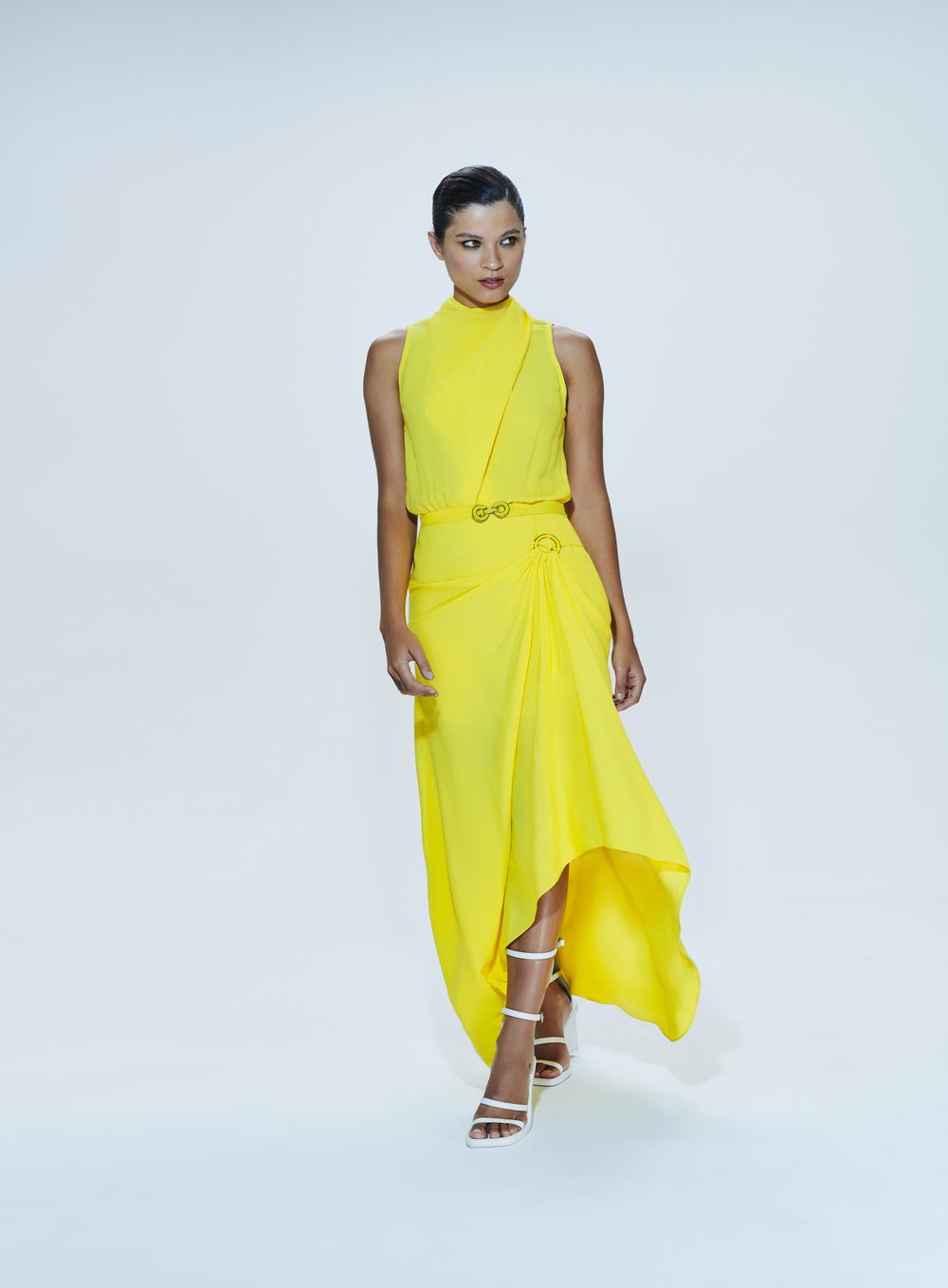 Vestido Midi Blusado Amarrar Amarelo Tufi Duek -SALE