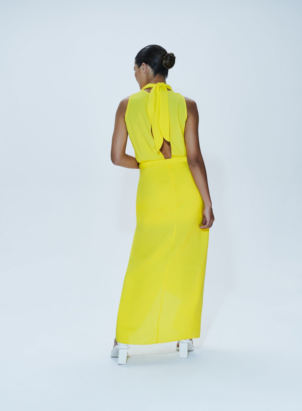 Vestido Midi Blusado Amarrar Amarelo Tufi Duek -SALE
