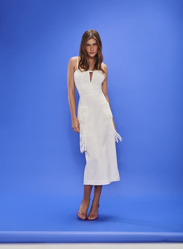 Vestido Midi Bolso Macrame Off White Tufi Duek -SALE