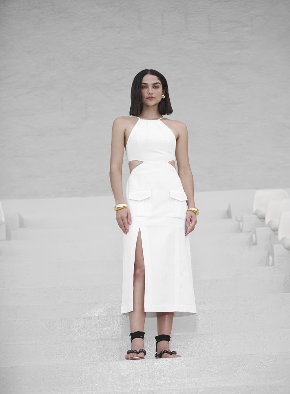 Vestido Midi Bolsos Frente Off White Tufi Duek -SALE