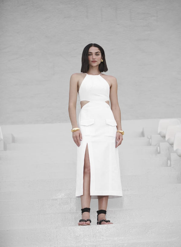 Vestido Midi Bolsos Frente Off White Tufi Duek -SALE