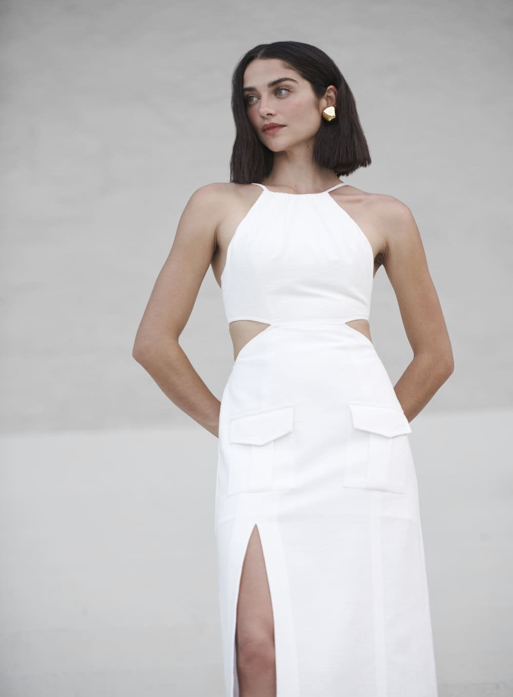 Vestido Midi Bolsos Frente Off White Tufi Duek -SALE