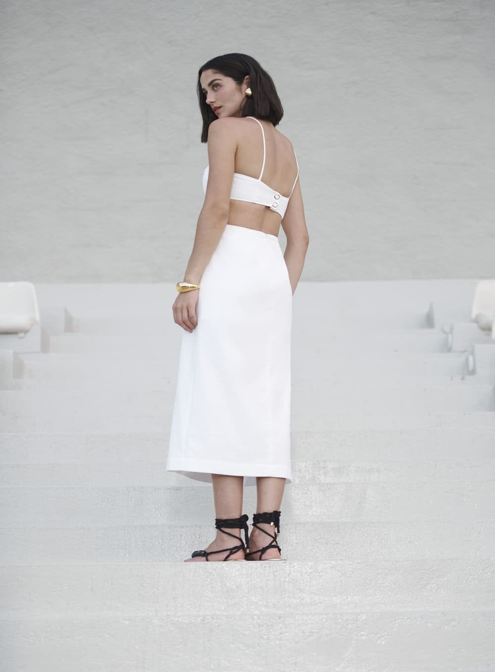Vestido Midi Bolsos Frente Off White Tufi Duek -SALE