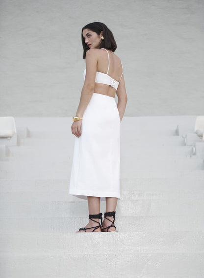 Vestido Midi Bolsos Frente Off White Tufi Duek -SALE
