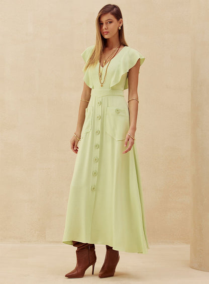 Vestido Midi Botões Verde Skazi -SALE