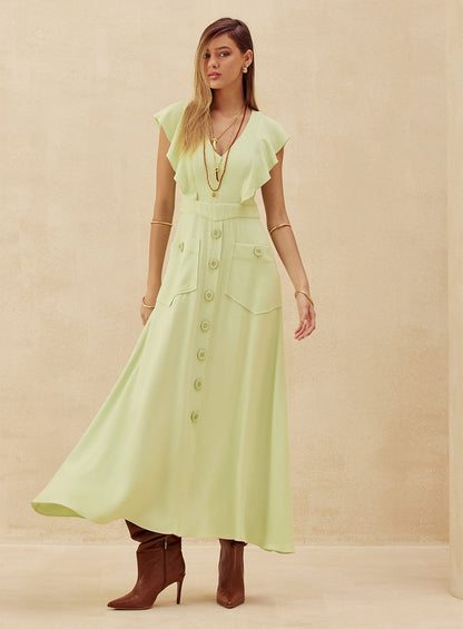 Vestido Midi Botões Verde Skazi -SALE