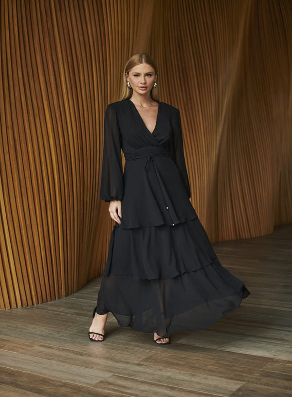 Vestido Midi Camadas Preto Tufi Duek -SALE