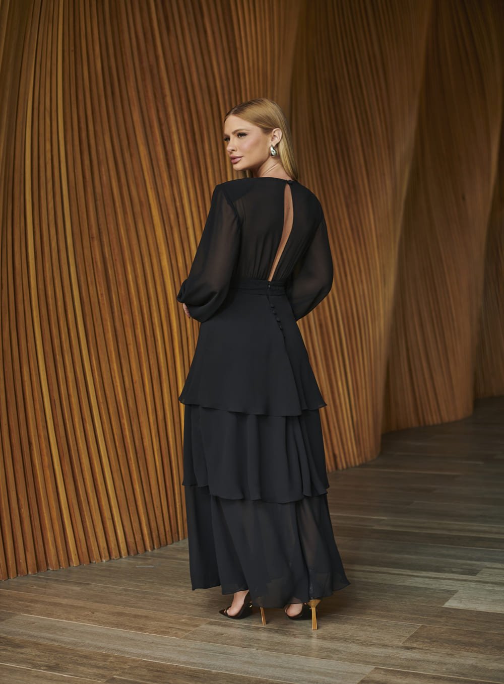 Vestido Midi Camadas Preto Tufi Duek -SALE