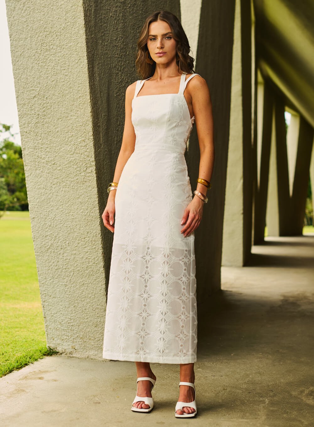 Vestido Midi Chiffon Circulos Branco Tufi Duek -SALE