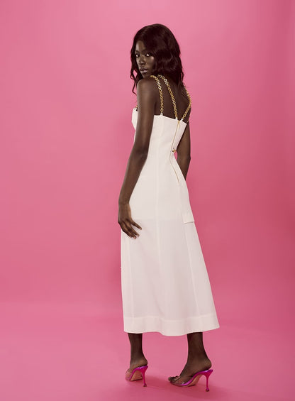 Vestido Midi Corretes Nas Alças Off White Tufi Duek -SALE